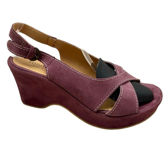 Sundance Mauve Suede Wedge Sandals Open Toe Ankle Strap Shoes Women Sz 40(9-9.5) - Picture 1 of 11